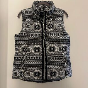 LANDS END l Puff Vest Black White Print